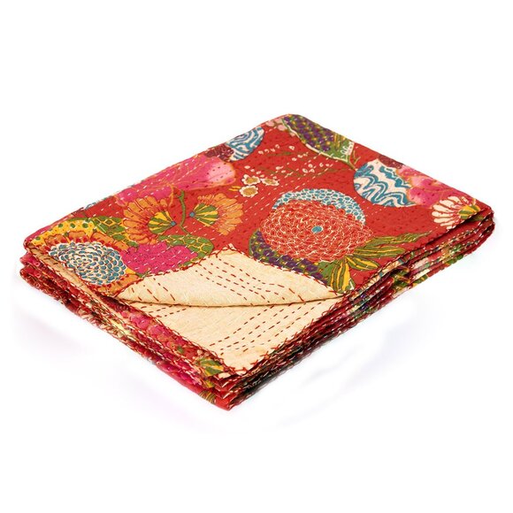 Taj Hotel Home Decor Kantha Cotton Throw | 1-Piece | Multicolor | 50"x70" - Picture 2 of 3